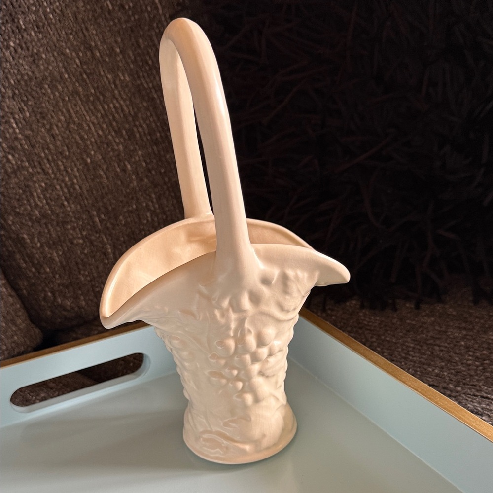 Wedding Basket Cream Ceramic Vase with Handle